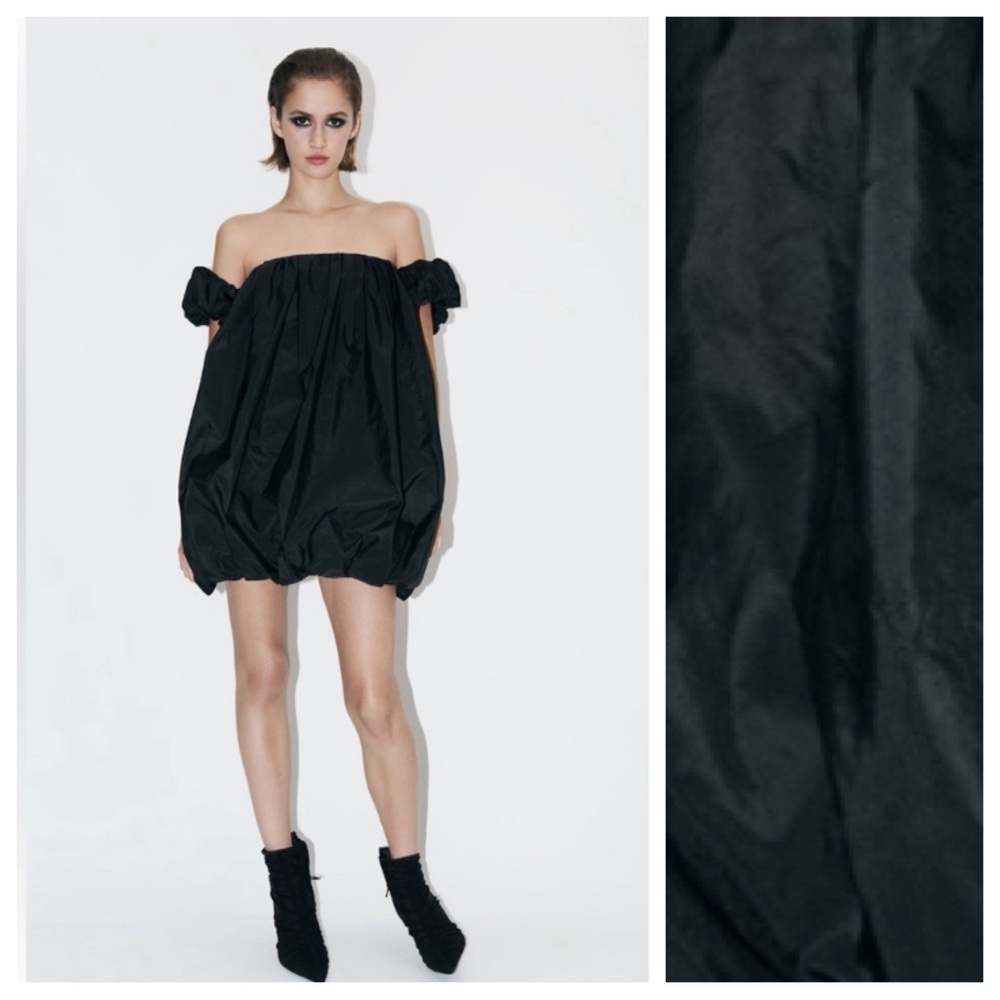 NWT. Zara ZW Collection Black Voluminous Taffeta Mini Dress. Size XL.